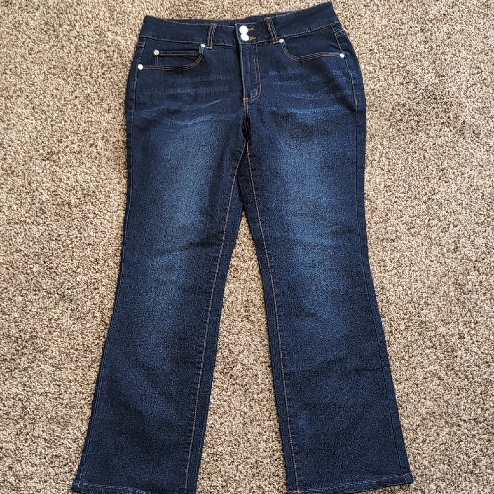 Tahari Daphne Double Button Miniboot Cut Jeans Size 10